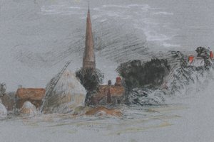 Landskapsstudie - en höstack nära en kyrka